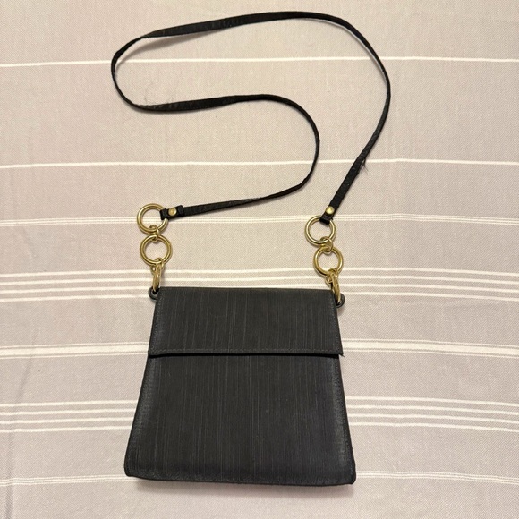 vintage Handbags - VTG Satin Black and Gold Chain Small Crossbody Box Bag
